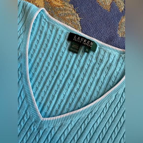 Lauren Ralph Lauren Blue V-Neck Cable Knit Sweater - Picture 4 of 4